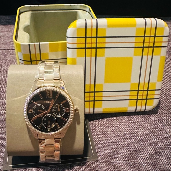 NWT FOSSIL BQ3757 Rye Multifunction Gold-Tone Stainless Steel Watch - Picture 2 of 3